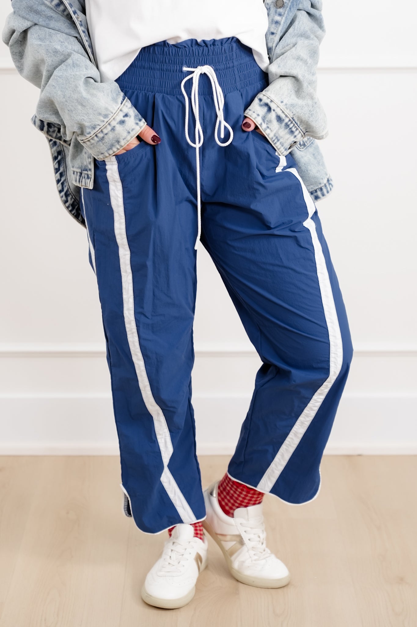 Plus/Reg High Waist Track Pants with Stripes