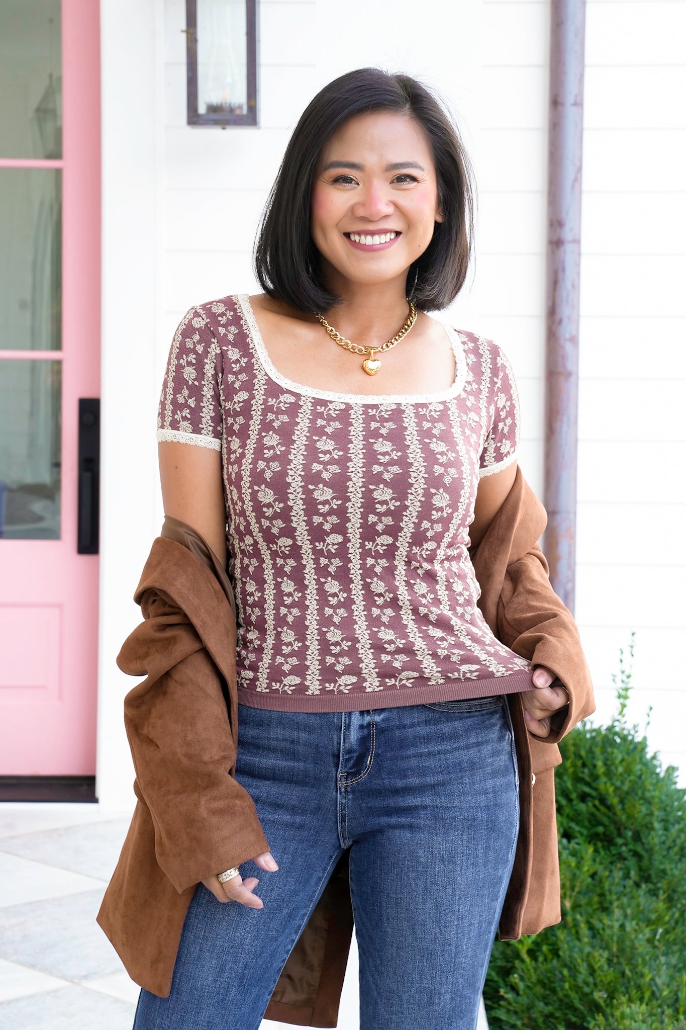 Floral Short Sleeve Lace Trimmed Top