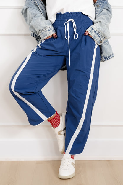 Plus/Reg High Waist Track Pants with Stripes