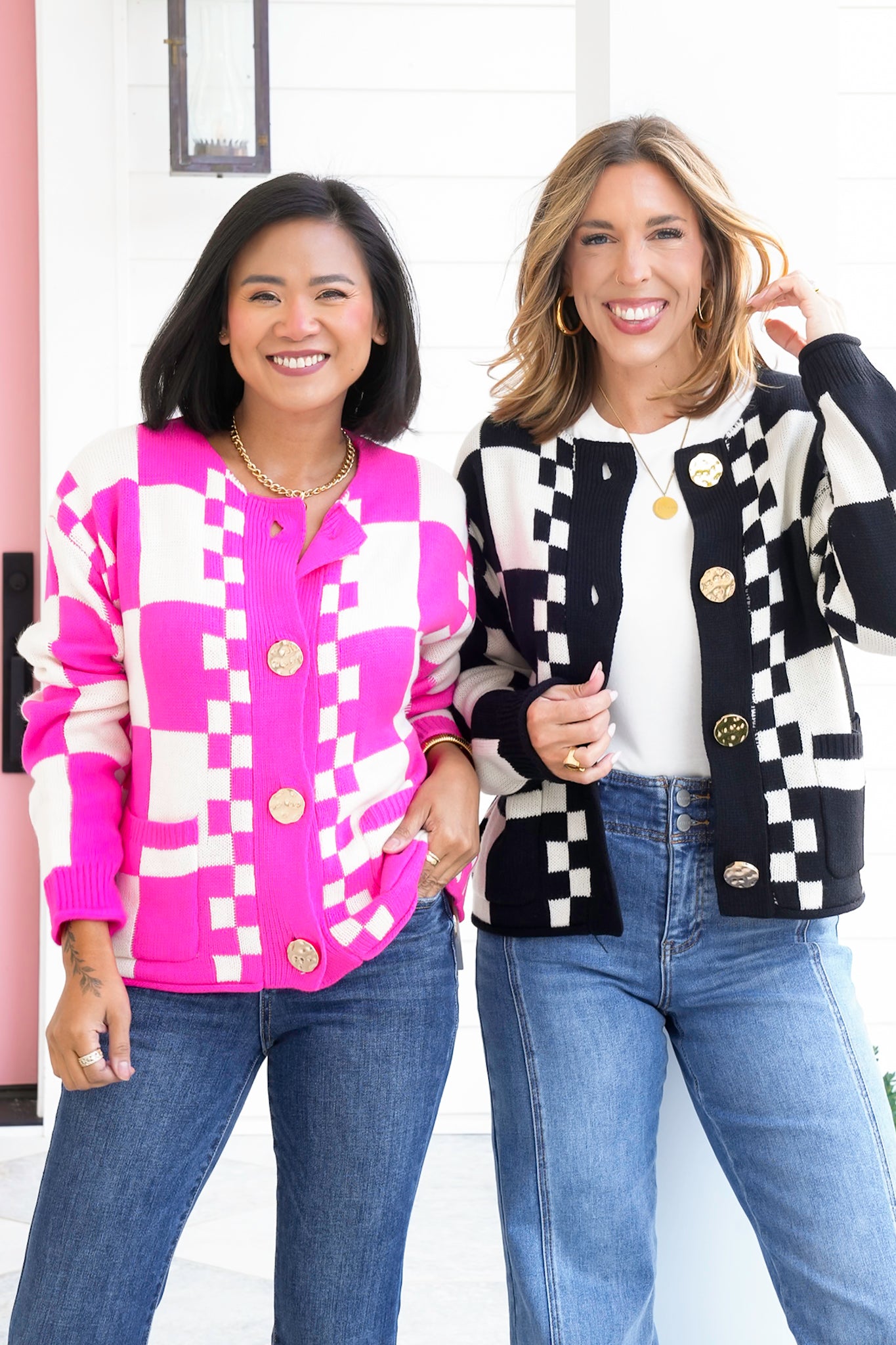 Long Sleeve Checkered Button Down Sweater