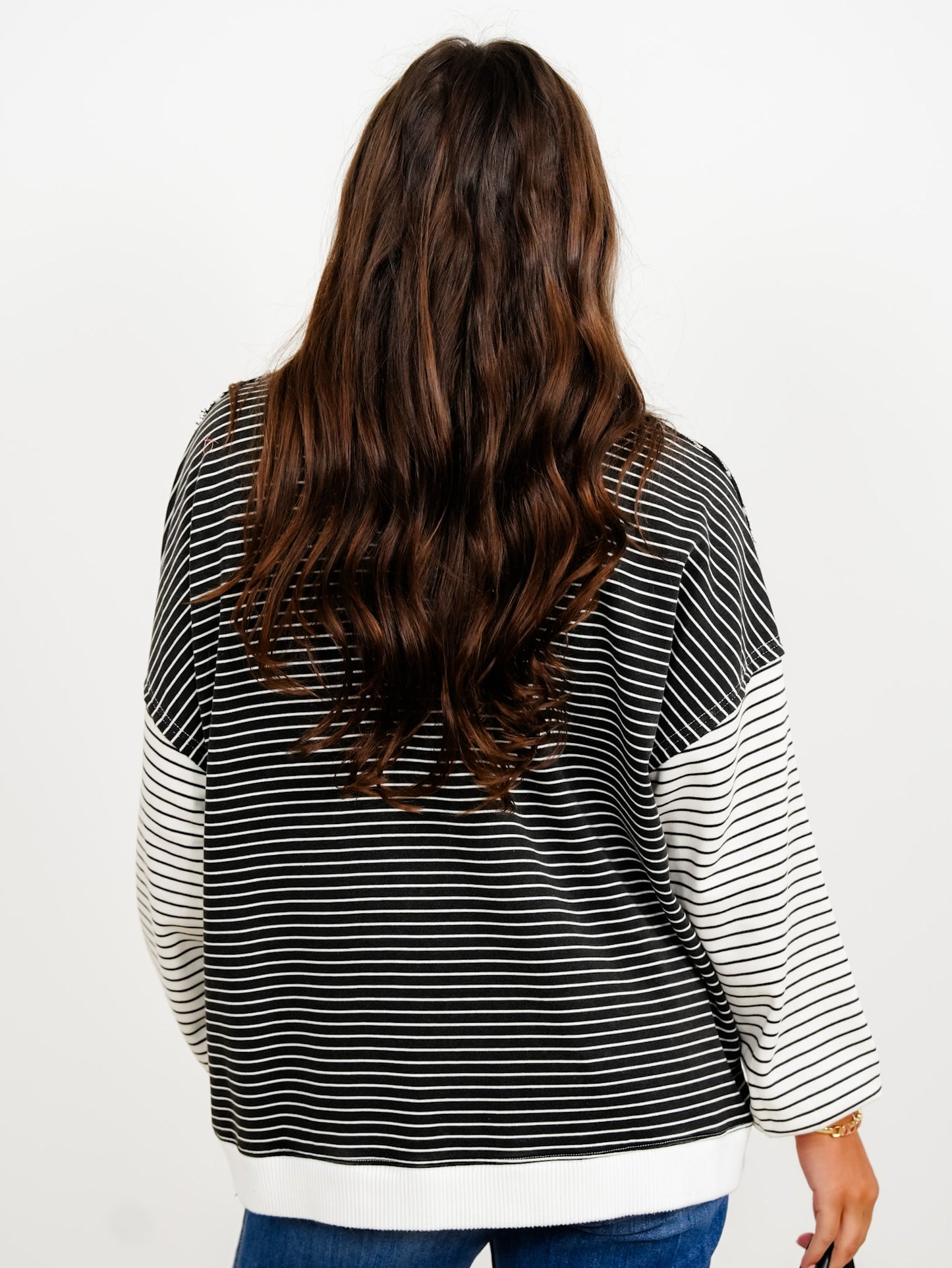 Stripe Long Sleeve Pullover Top with Heart Patch