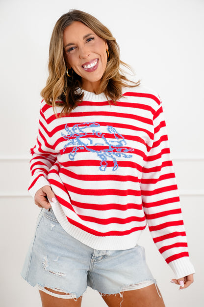 Stripe Long Sleeve Knit Crab Sweater