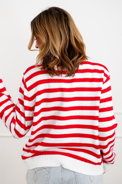 Stripe Long Sleeve Knit Crab Sweater
