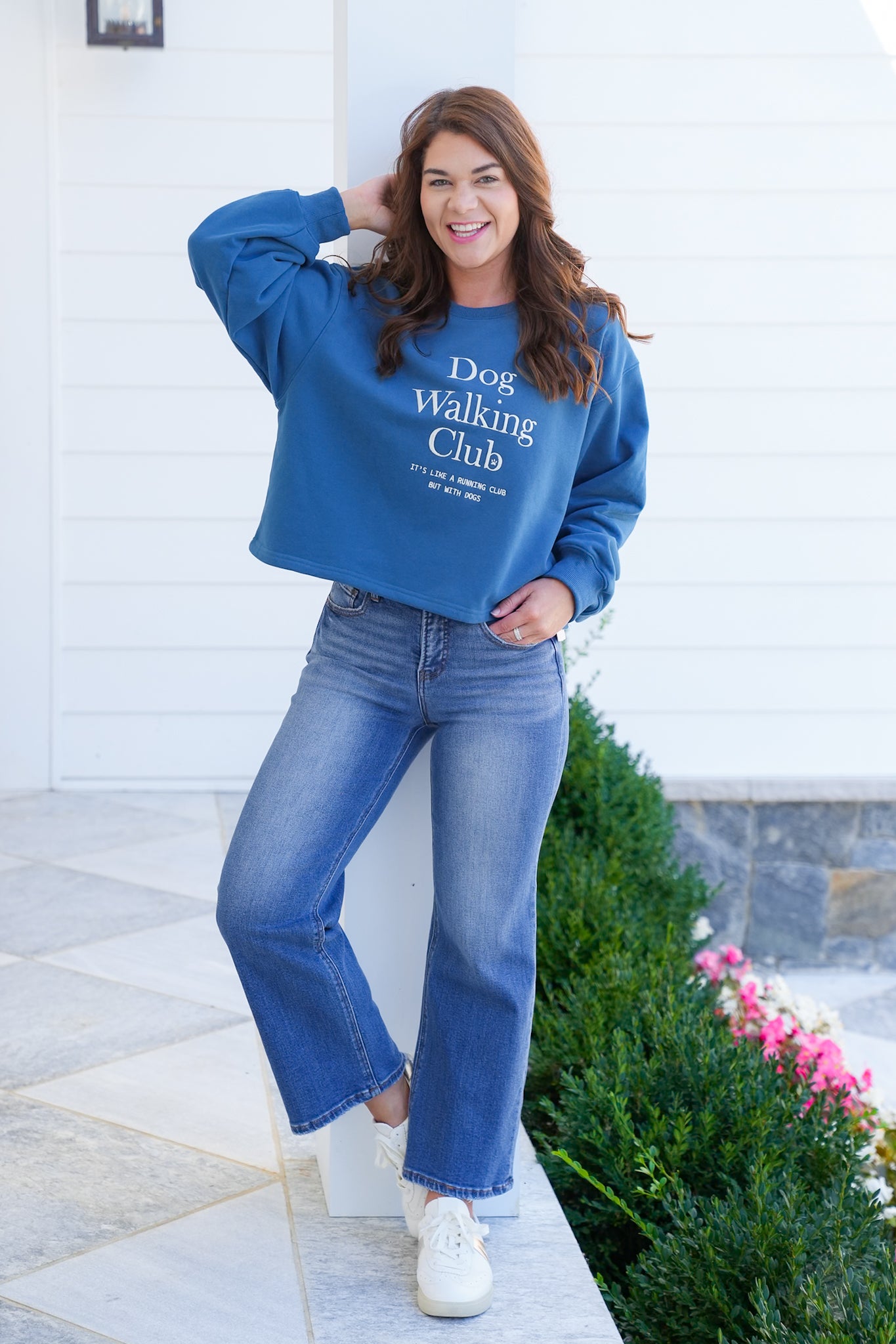 Long Sleeve Embroidered " Dog Walking Club" Pullover Sweatshirt