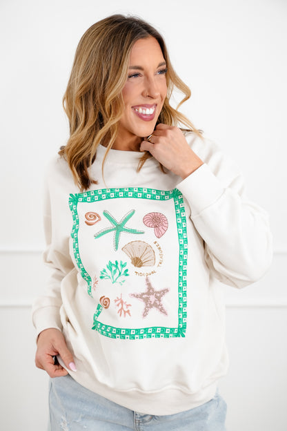 Long Sleeve Sea Shell Graphic Sweatshirt