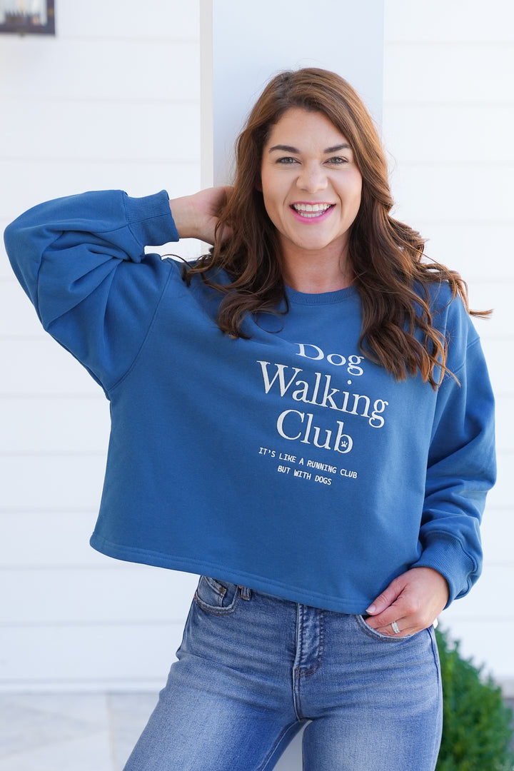 Long Sleeve Embroidered " Dog Walking Club" Pullover Sweatshirt