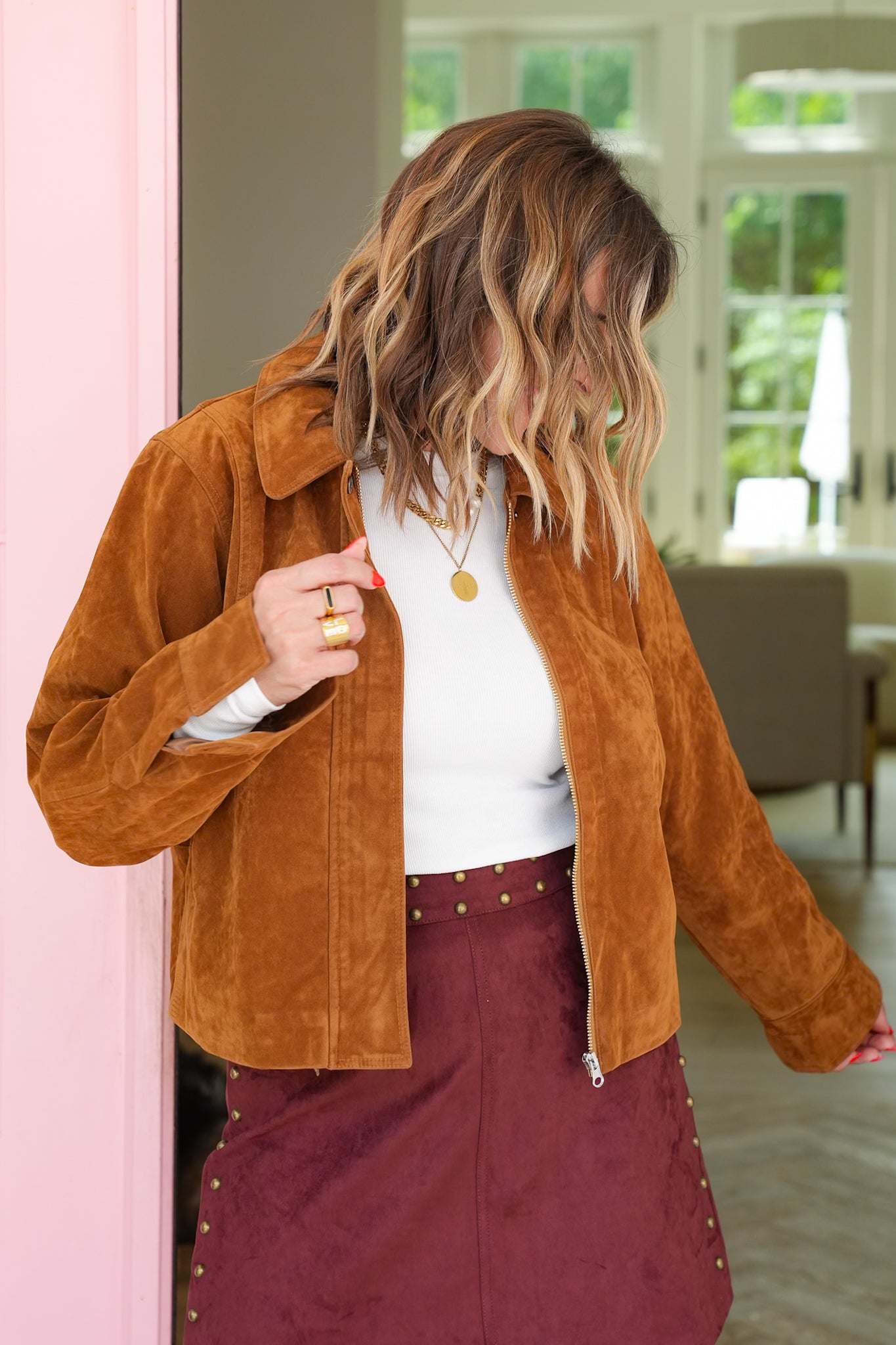 Vegan Suede Long Sleeve Zip-Up Jacket