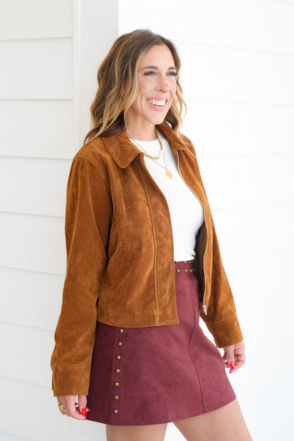 Vegan Suede Long Sleeve Zip-Up Jacket