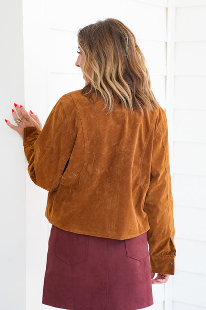Vegan Suede Long Sleeve Zip-Up Jacket