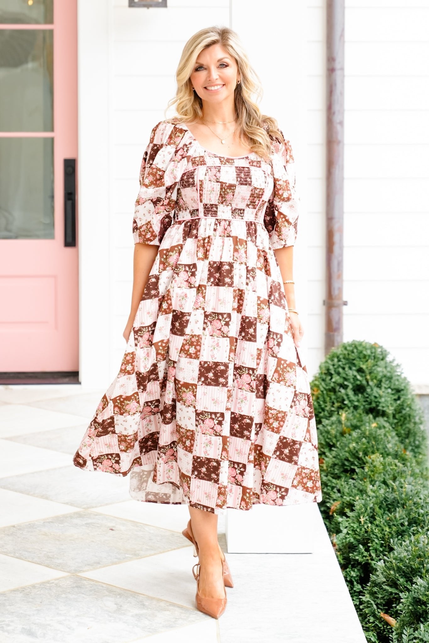 Floral Patchwork Print Short Sleeve Maxi Dress S