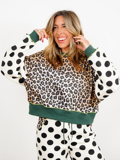 POPPY & PINE Leopard and Polka Dot Pullover Sweatshirt
