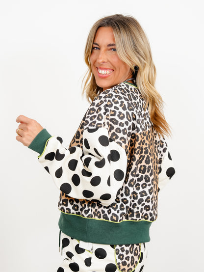 POPPY & PINE Leopard and Polka Dot Pullover Sweatshirt