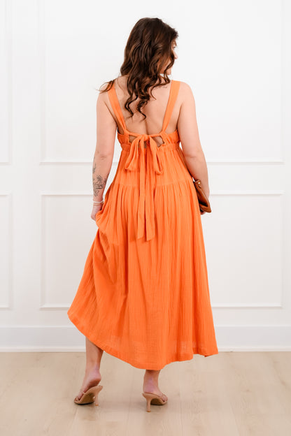 Orange Gauze Sleeveless V Neck Maxi Dress