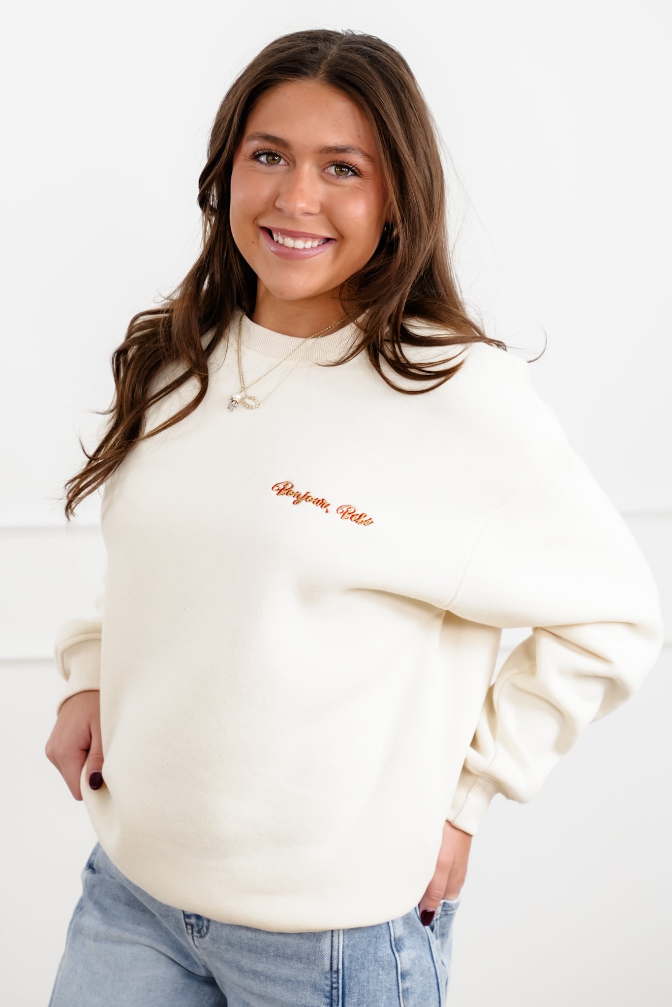 Long Sleeve "Bonjour Bebe" Pullover Sweatshirts