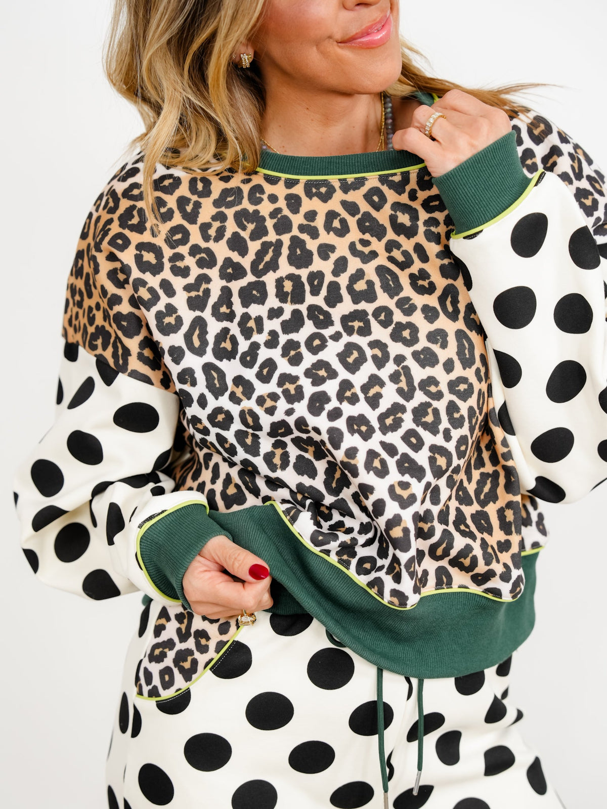 POPPY & PINE Leopard Polka Dot Sweatshirt and Pants Set - Freckled Poppy