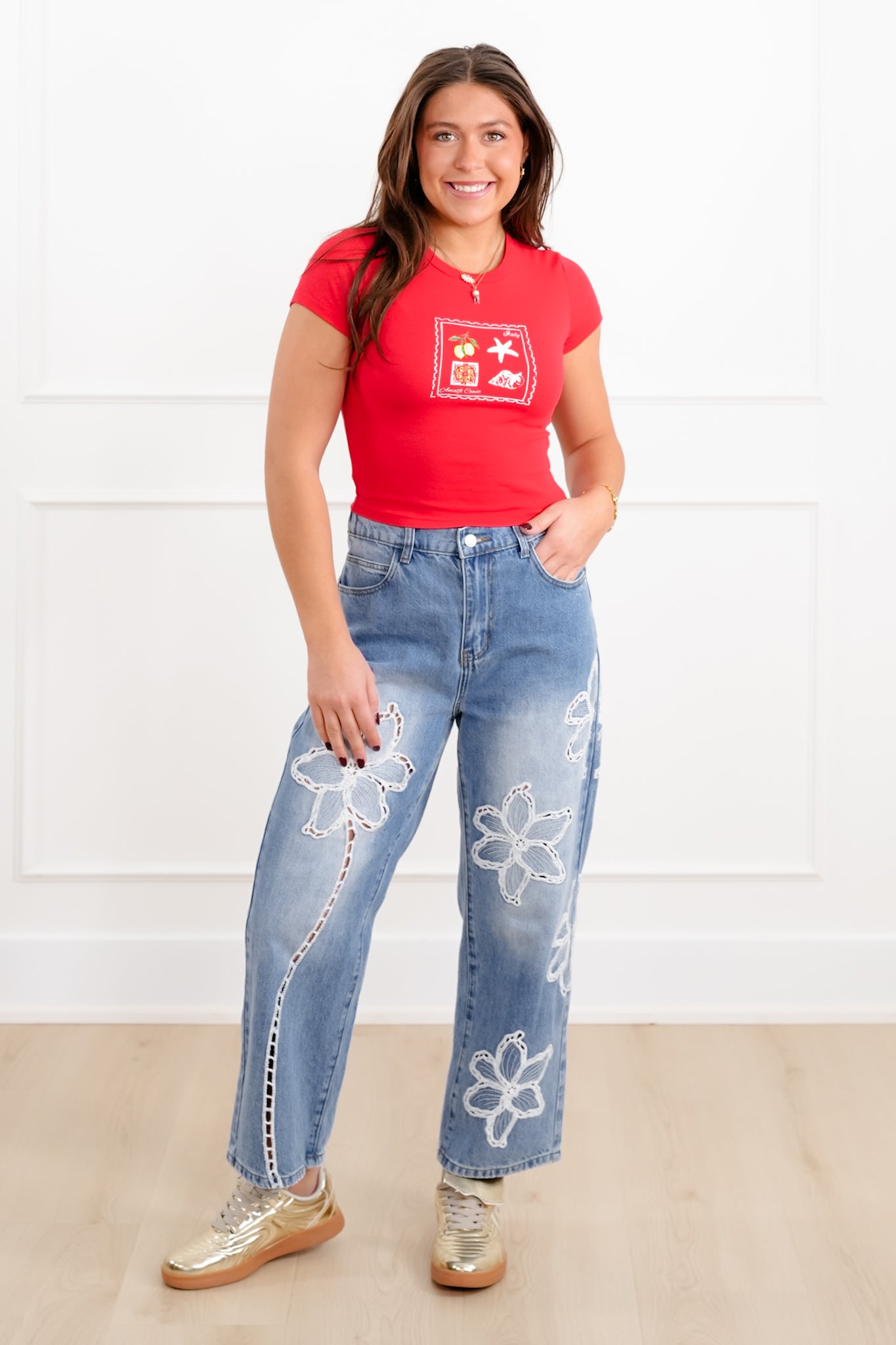 Red Short Sleeve "Italy Amalfi Coast" Top