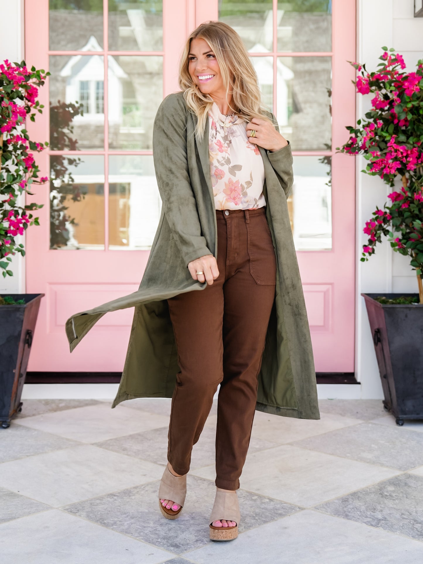 Vegan Suede Long Sleeve Open Front Long Jacket