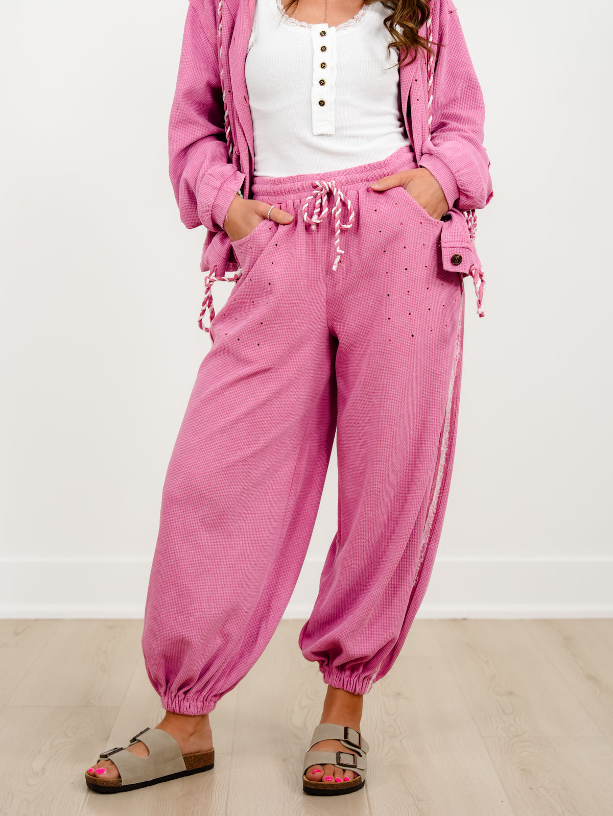 POL Thermal High Waist Jogger Pants with Side Stripes