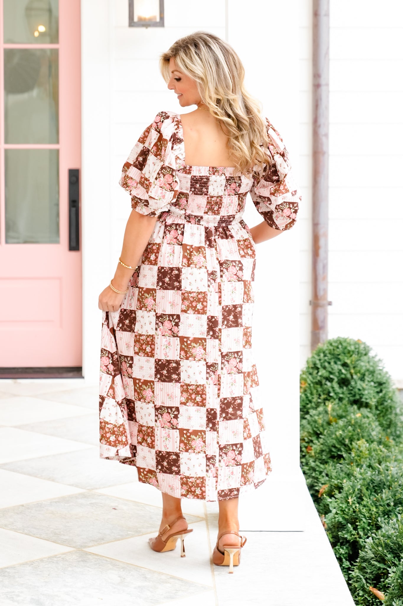 Floral Patchwork Print Short Sleeve Maxi Dress