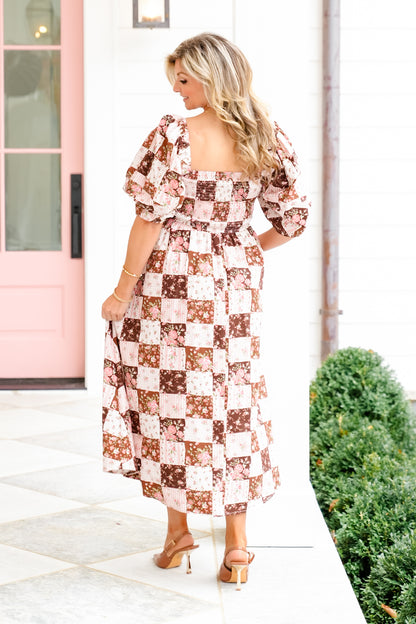 Floral Patchwork Print Short Sleeve Maxi Dress