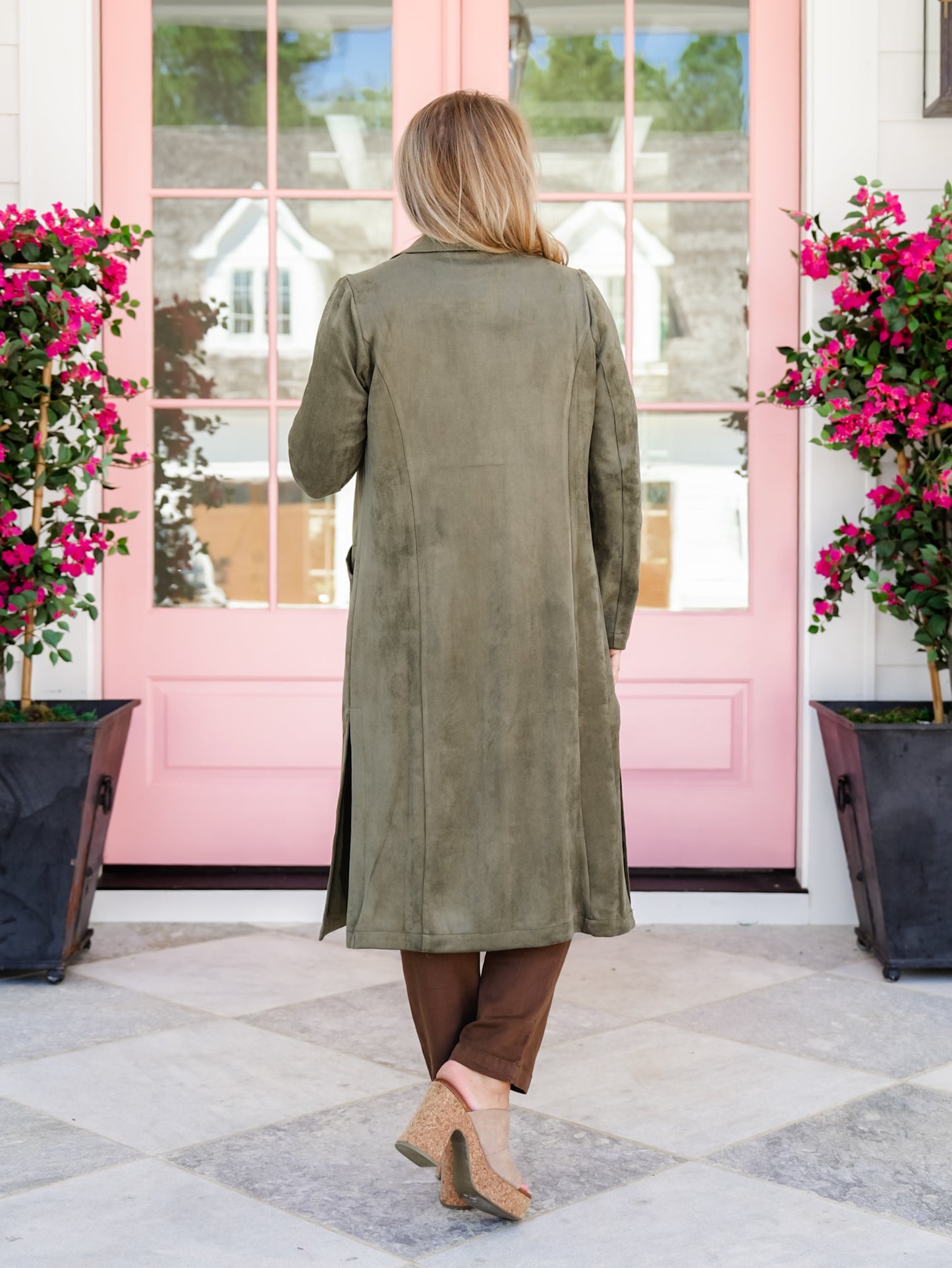 Vegan Suede Long Sleeve Open Front Long Jacket