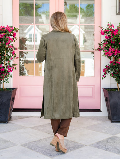 Vegan Suede Long Sleeve Open Front Long Jacket