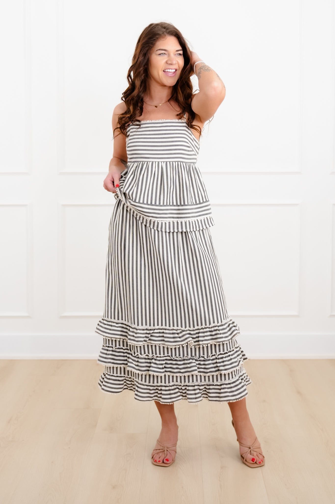 Stripe Sleeveless Top and Ruffled Skirt Set