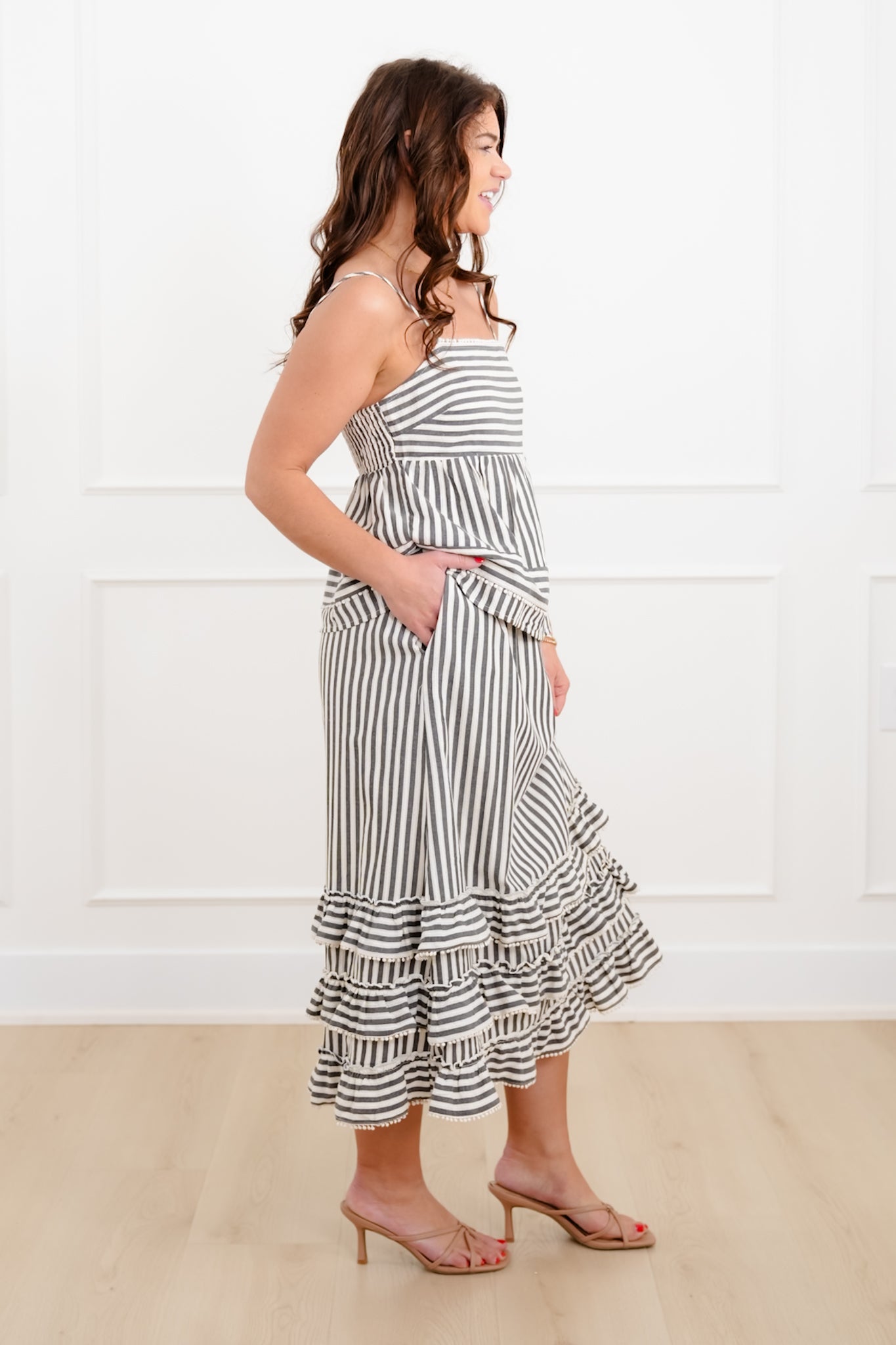 Stripe Sleeveless Top and Ruffled Skirt Set
