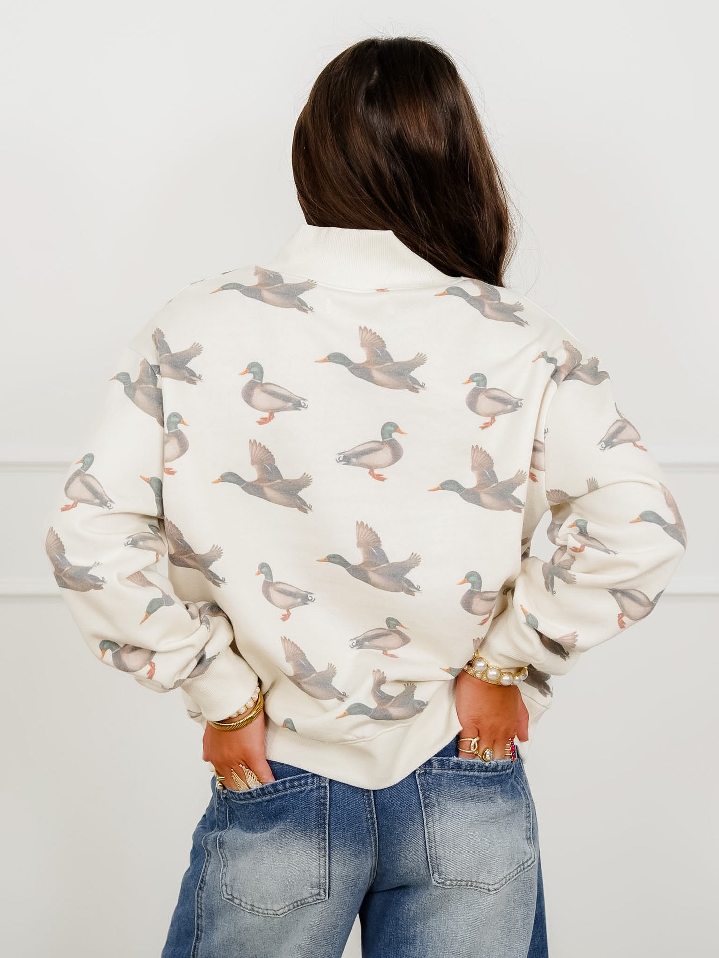 Plus/Reg Mallard Print Long Sleeve Mock Neck Sweater