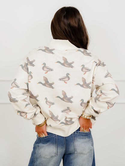 Plus/Reg Mallard Print Long Sleeve Mock Neck Sweater