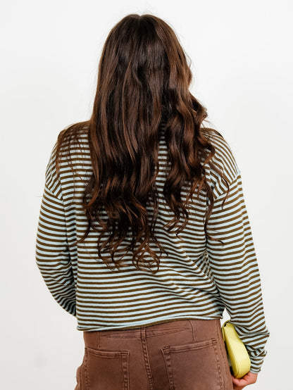 Stripe Long Sleeve Button Down Cardigan with Rolled Hem - Freckled Poppy