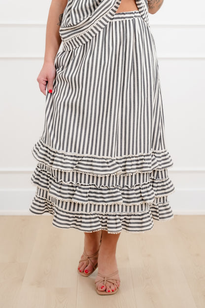 Stripe Sleeveless Top and Ruffled Skirt Set