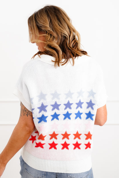 Red White Blue Stars Short Sleeve Sweater