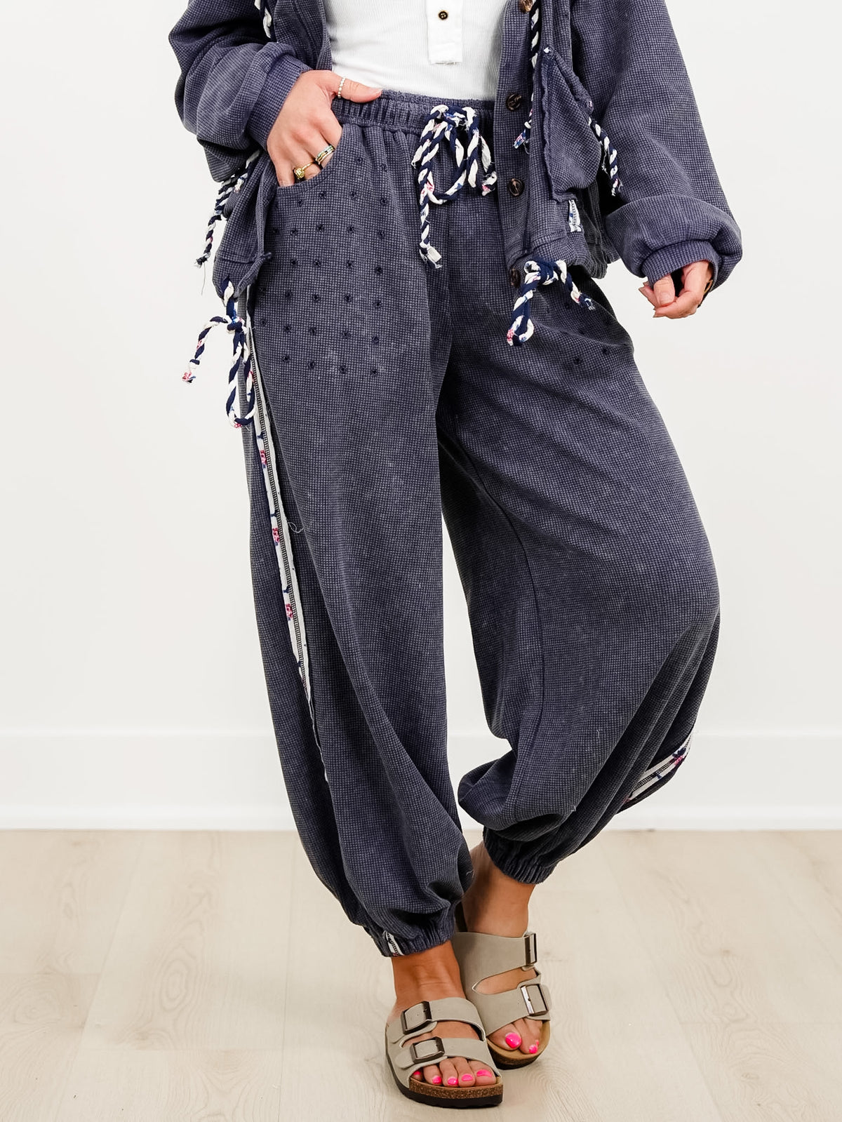 POL Thermal High Waist Jogger Pants with Side Stripes