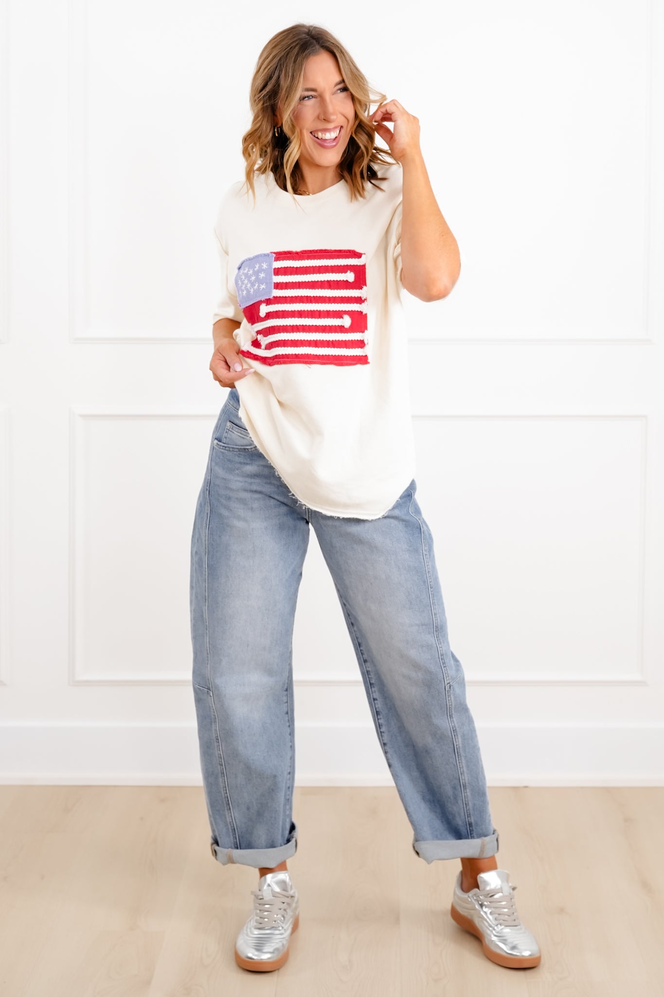 Short Sleeve Top with American Flag Detail