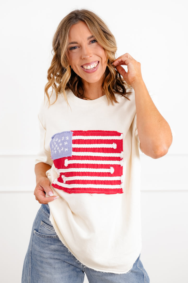 Short Sleeve Top with American Flag Detail