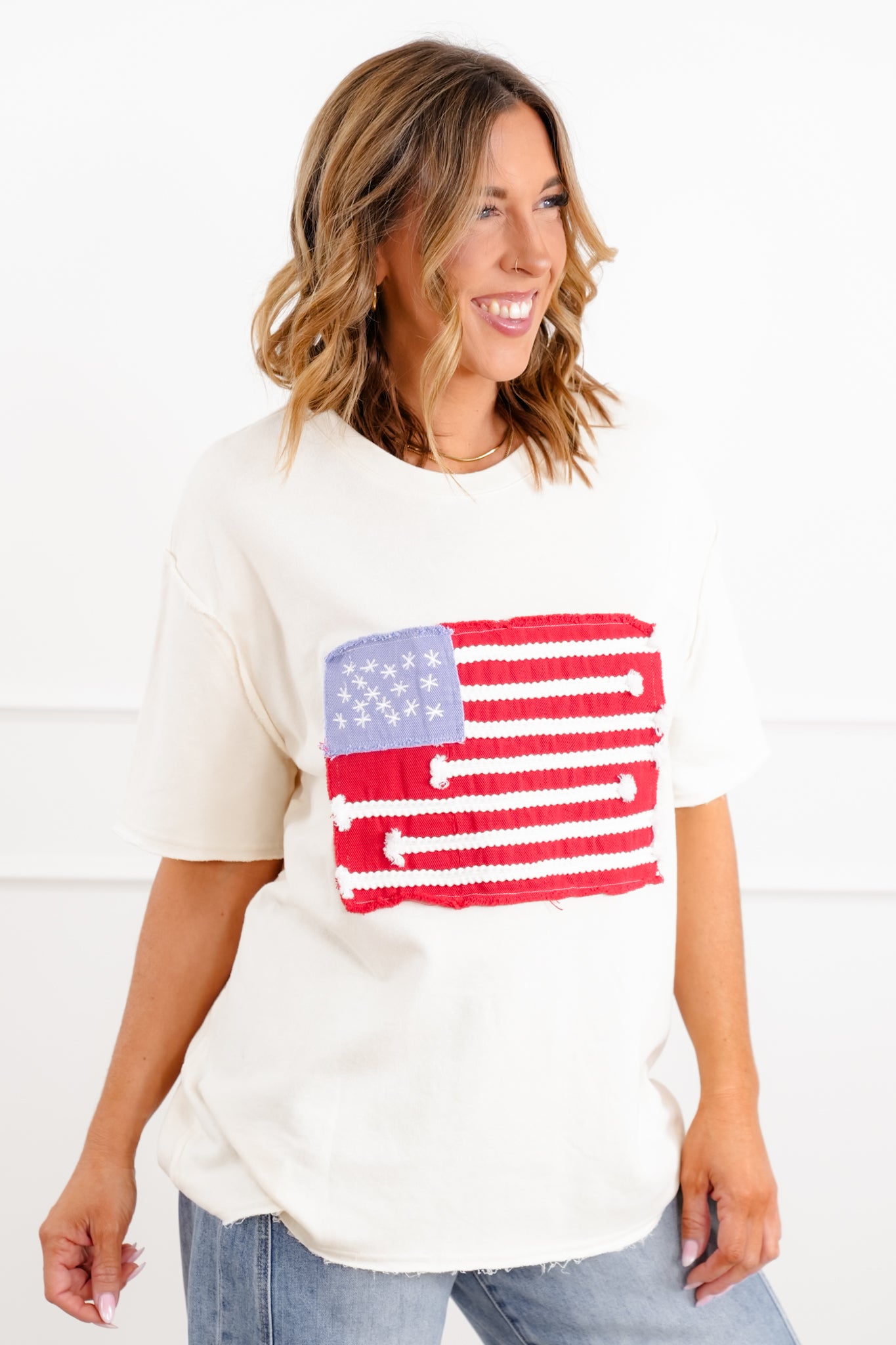 Short Sleeve Top with American Flag Detail