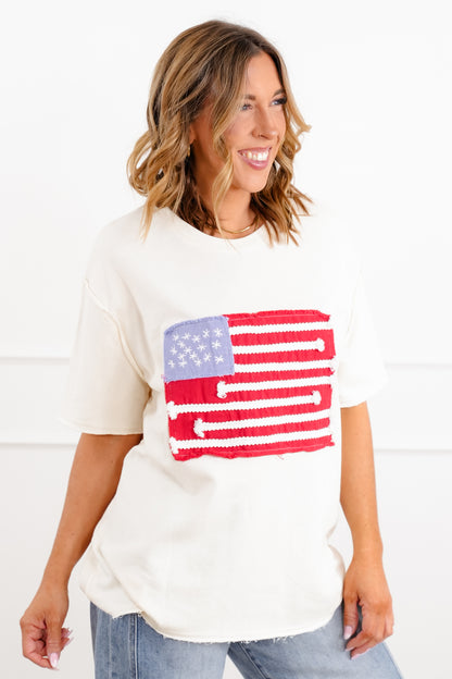 Short Sleeve Top with American Flag Detail