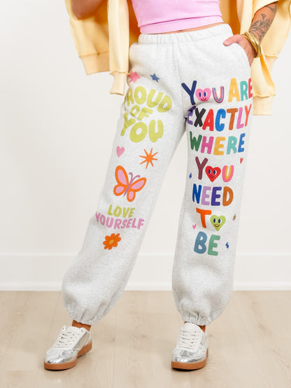 Motivational Graphic Elastic Waist Jogger Sweatpants