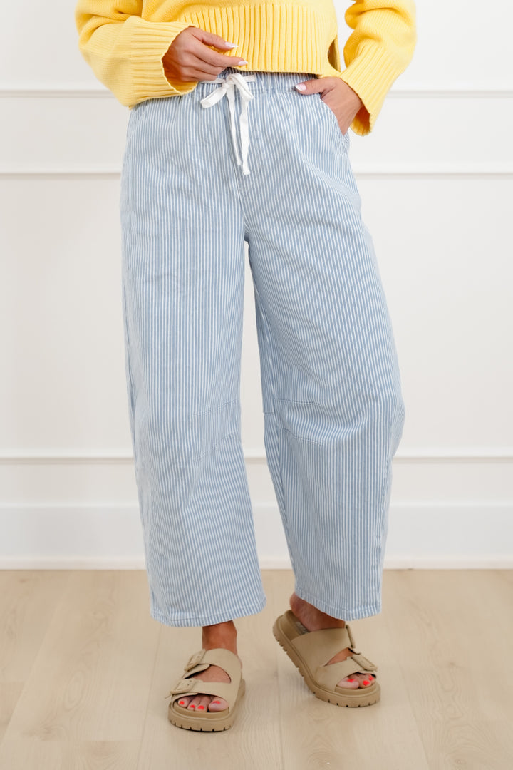 Light Wash Elastic Waist Barrel Pants