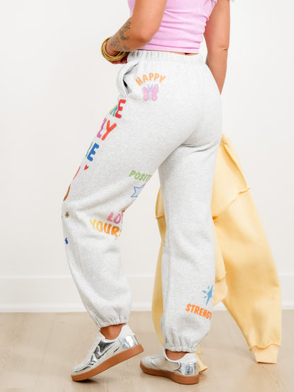 Motivational Graphic Elastic Waist Jogger Sweatpants