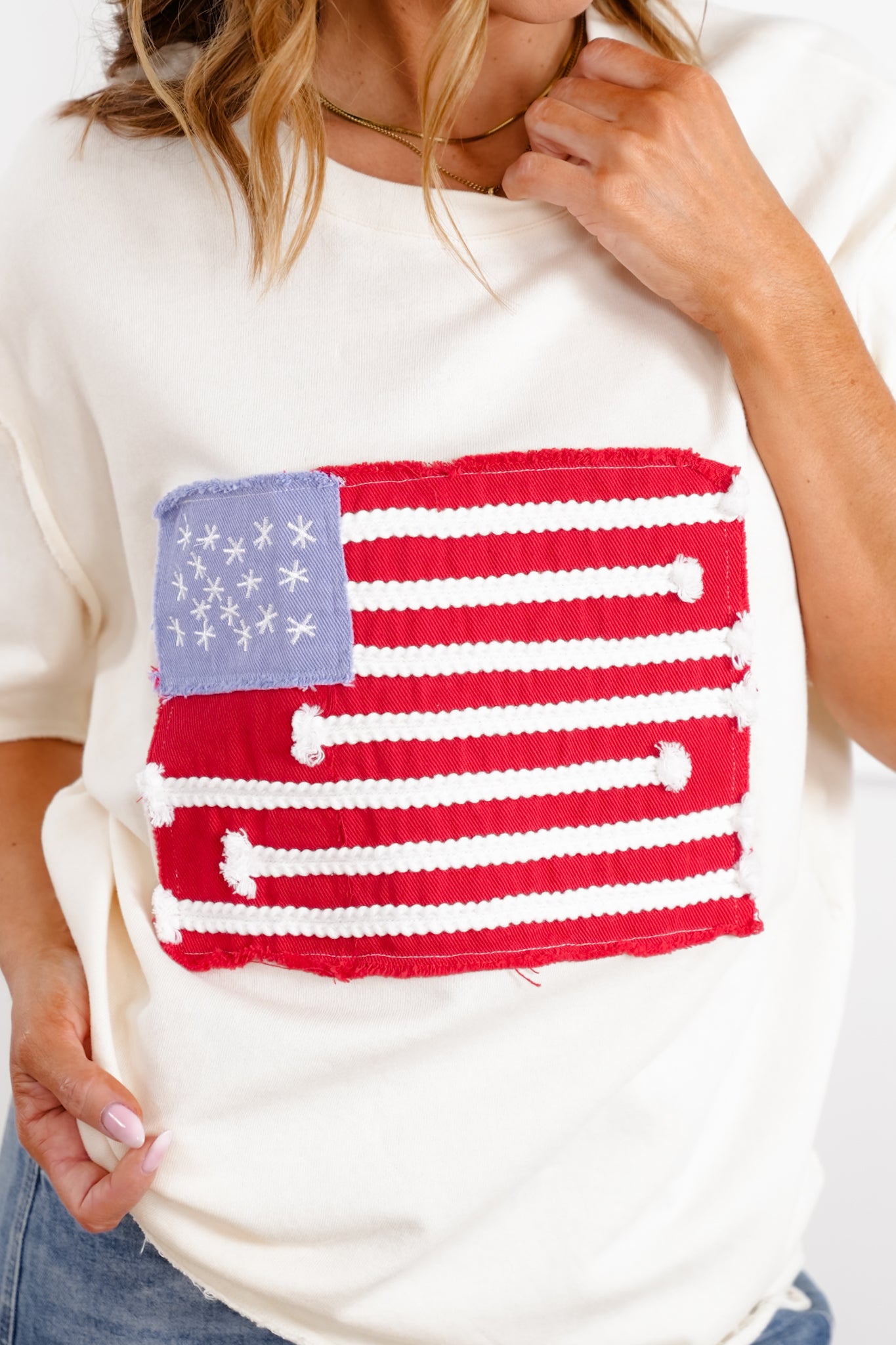 Short Sleeve Top with American Flag Detail
