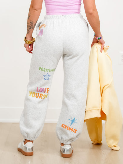 Motivational Graphic Elastic Waist Jogger Sweatpants