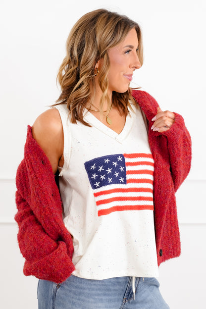 POL American Flag Patchwork Sleeveless V Neck Tank Top