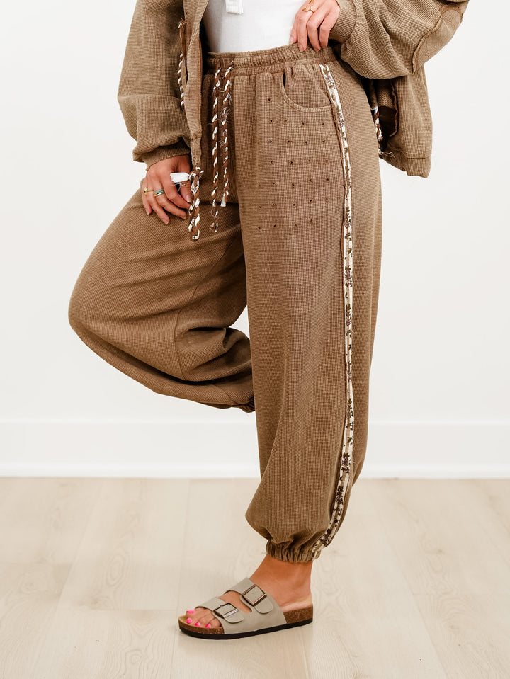 POL Thermal High Waist Jogger Pants with Side Stripes