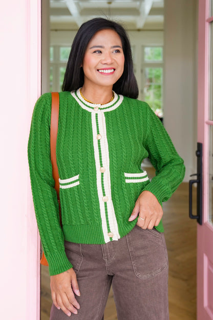 Cable Knit Long Sleeve Button Down Cardigan