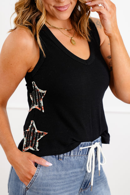 POL Ribbed Sleeveless Tank Top with Star Patches