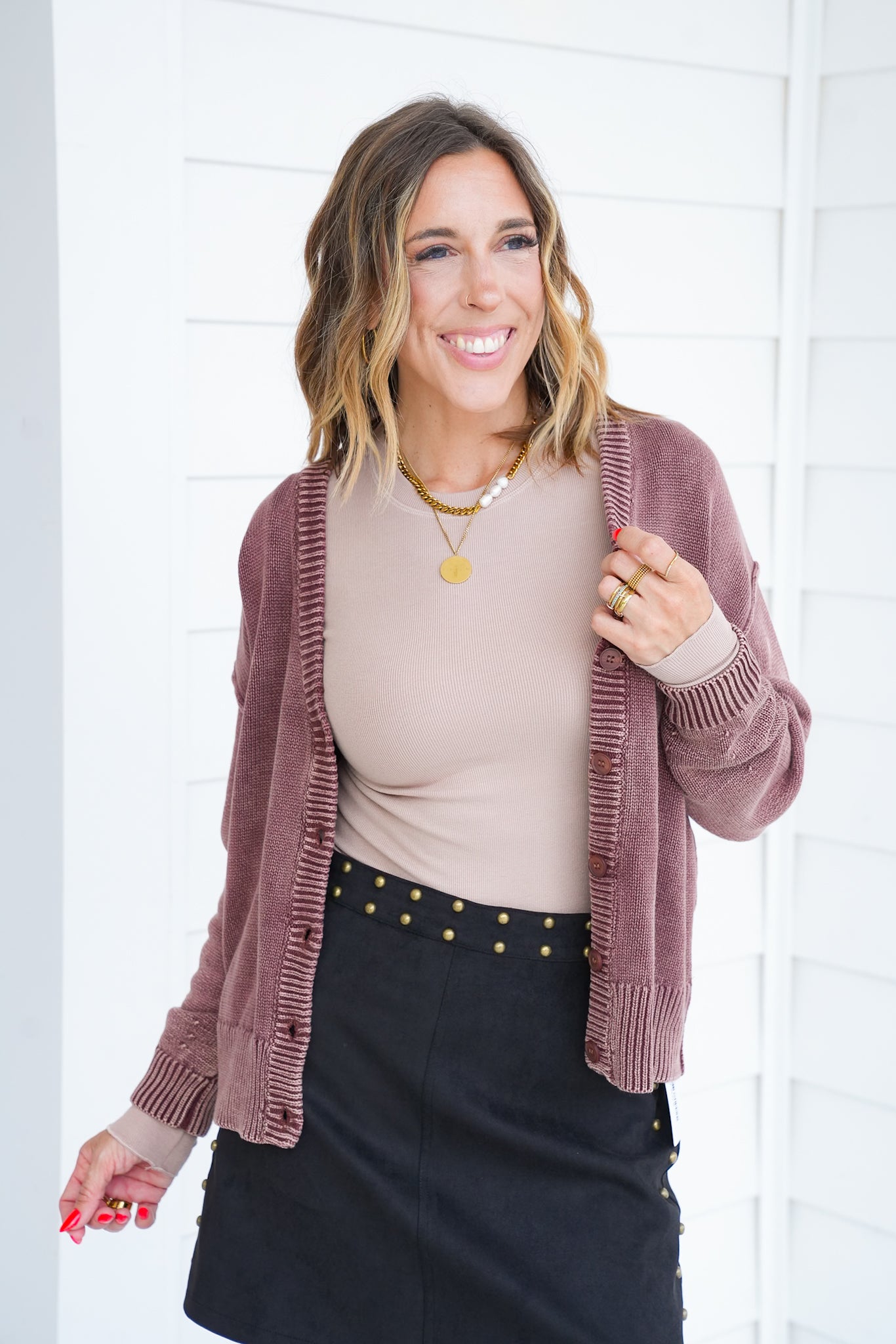 Round Neck Fitted Ribbed Knit Long Sleeve Top
