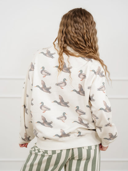 Plus/Reg Mallard Print Long Sleeve Mock Neck Sweater