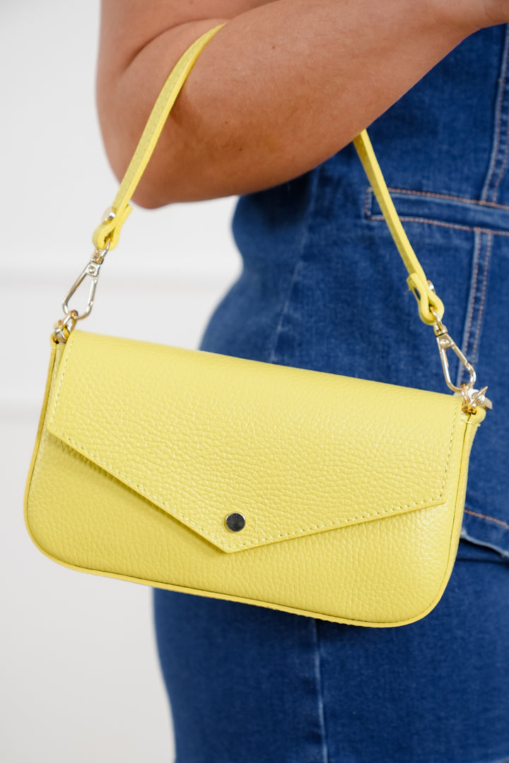 Genuine Italian Leather Handle And Crossbody Envelope-Style Bag